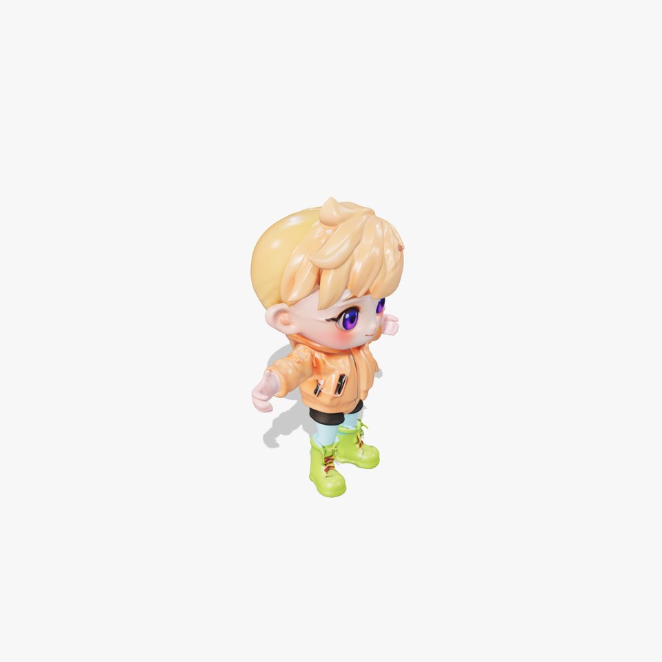 Chibi Character Rigged and Animated with Colorful Jacket and Boots