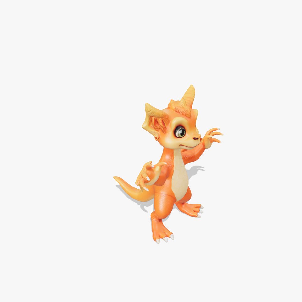 Orange Baby Dragon Character Model  Rigged and Animated
