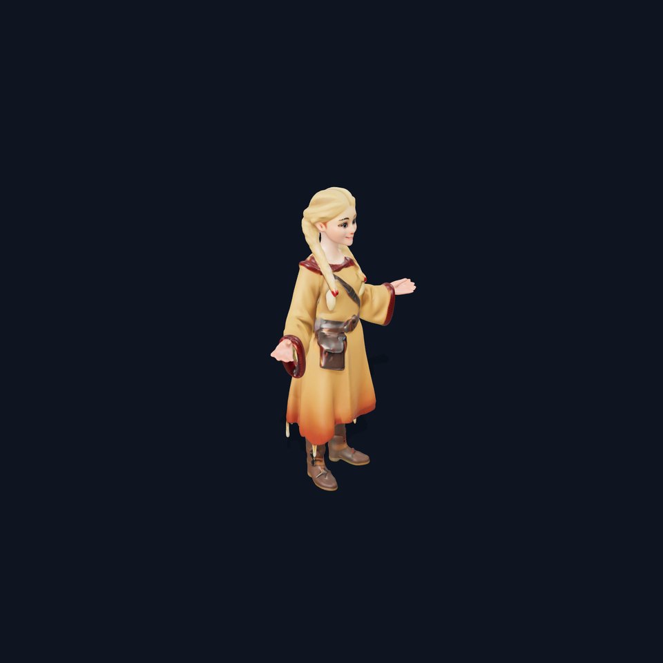 Fantasy Medieval Young Girl Rigged and Animated Character Model