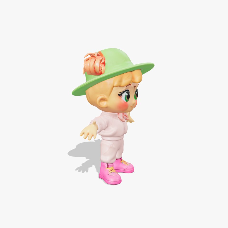 Charming Cartoon Kid in Green Hat Rigged and Animated