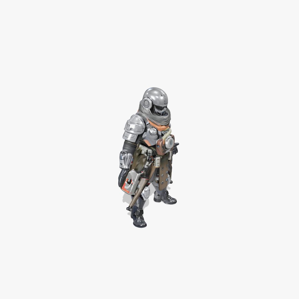 Futuristic Armored Warrior Character Model  Rigged and Animated