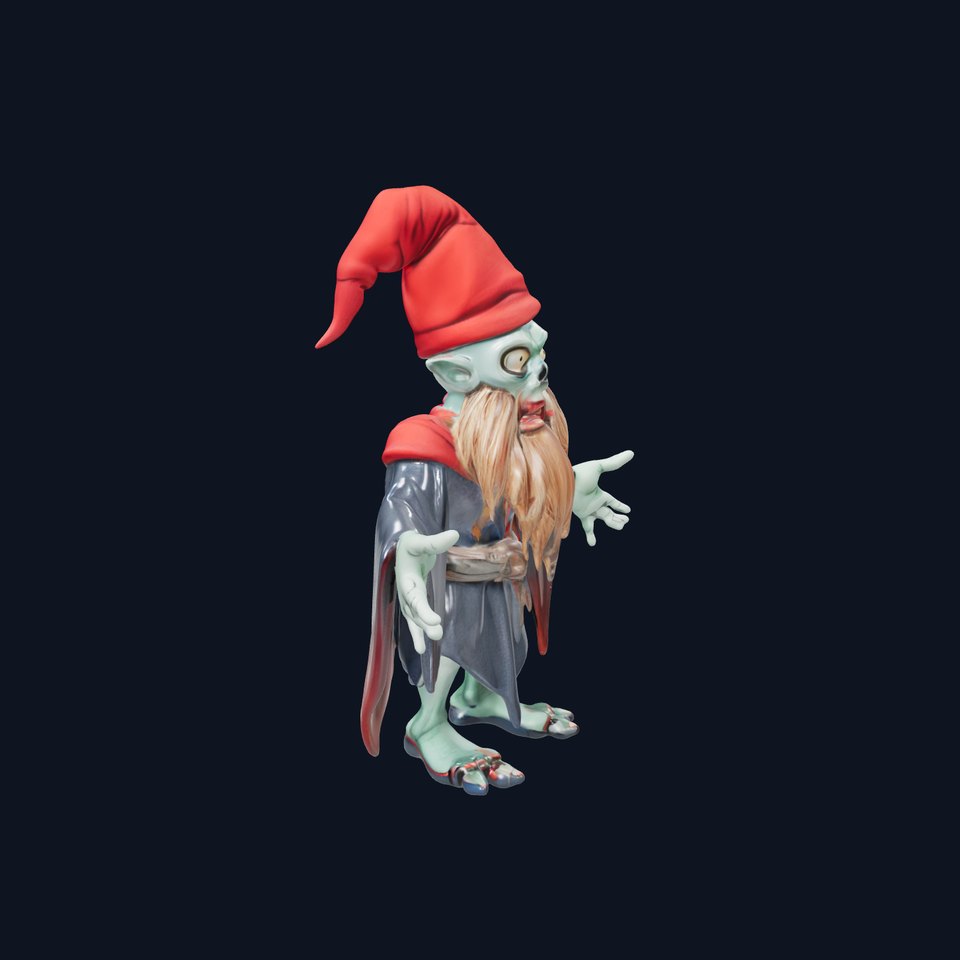 Green Goblin Wizard with Red Hat  Rigged and Animated Character Model