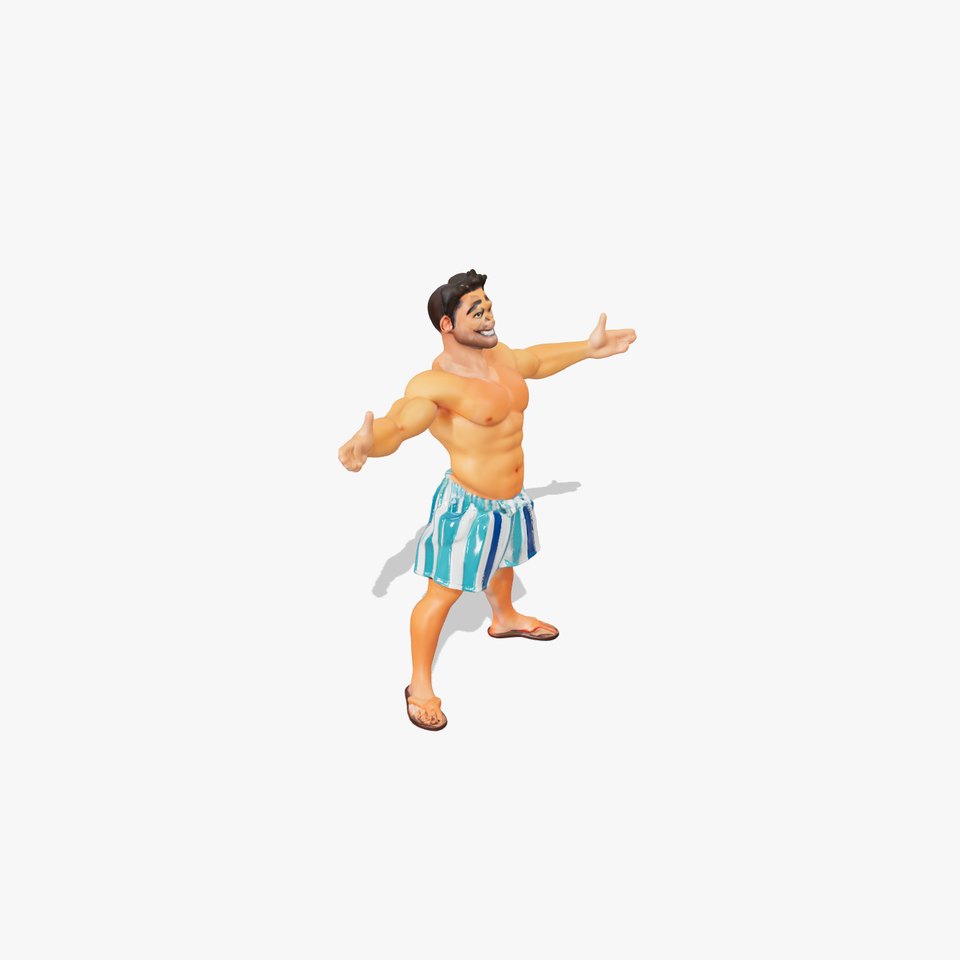 Casual Beach Guy Rigged and Animated D Character Model