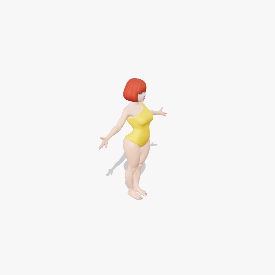 Animated Female Character in Yellow Dress  Rigged and Animated