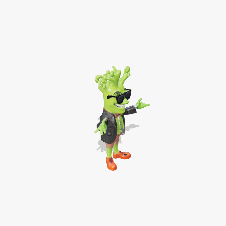 Green Vegetation Character Rigged and Animated with Suit and Glasses