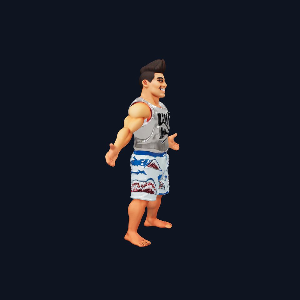 Surf Dude in Shark Shorts Rigged and Animated Character Model