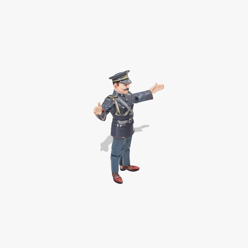 Animated Rigged Military Officer Character Model with Mustache