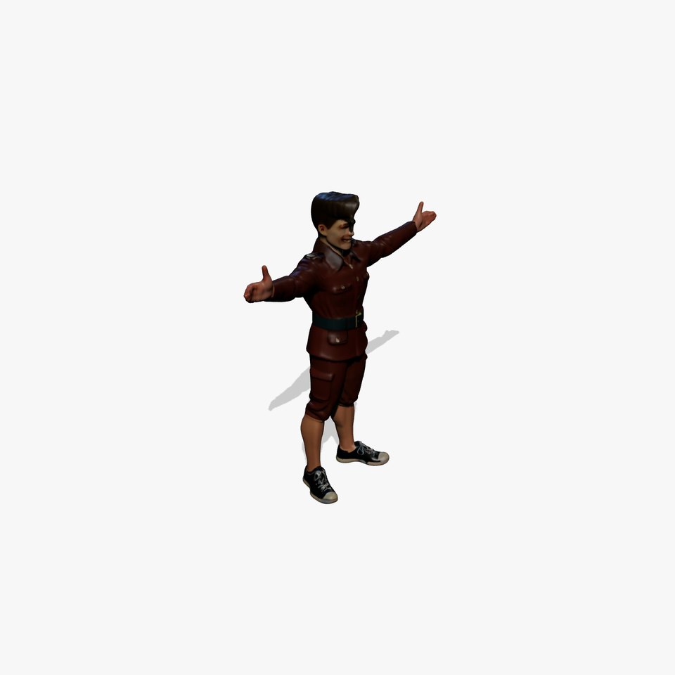 Animated D Character Model in Brown Uniform  Rigged and Animated