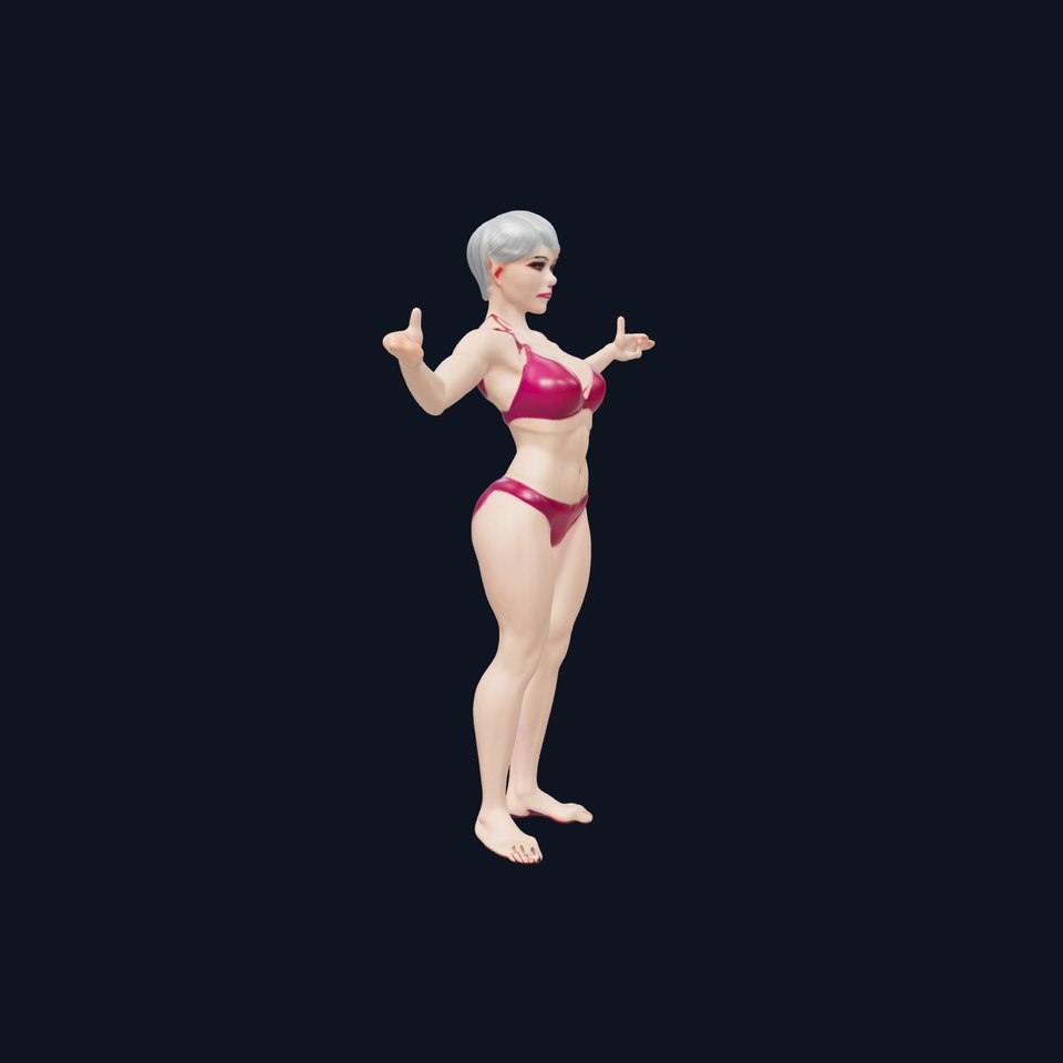 D Female Character Rigged and Animated with Short Hair in Bikini