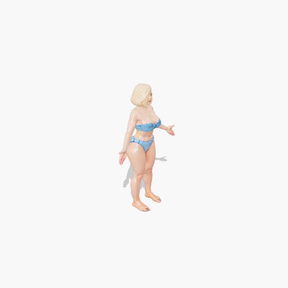Blonde Female Model in Blue Bikini Rigged and Animated