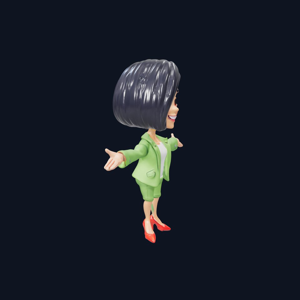 Stylish Female Character in Green Suit Rigged and Animated
