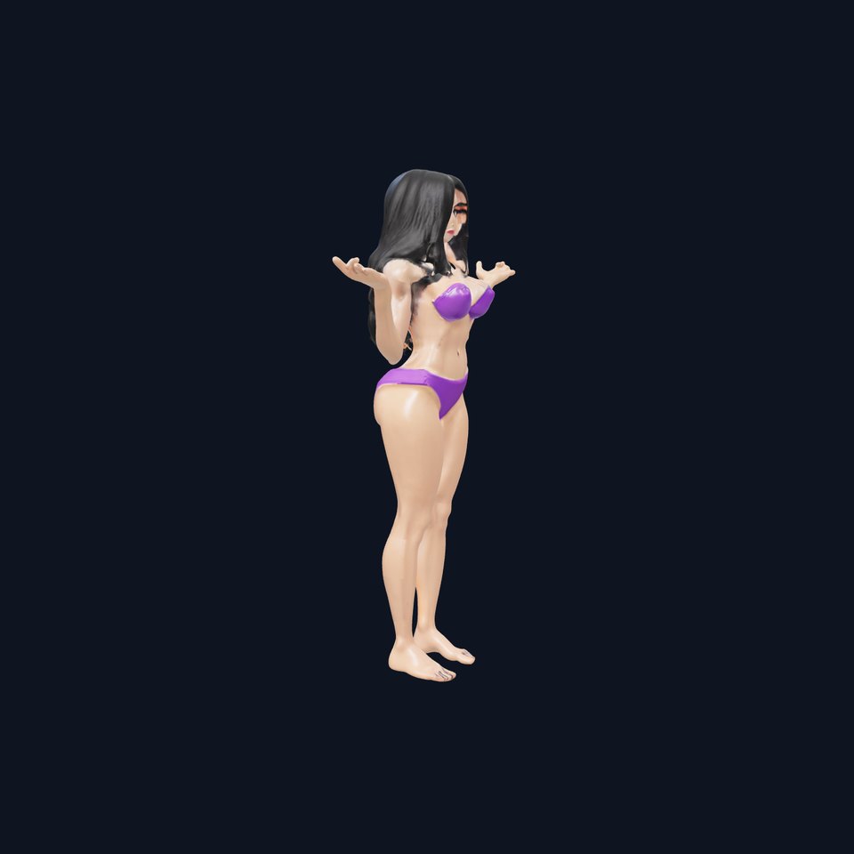 D Female Character Model in Purple Outfit Rigged and Animated