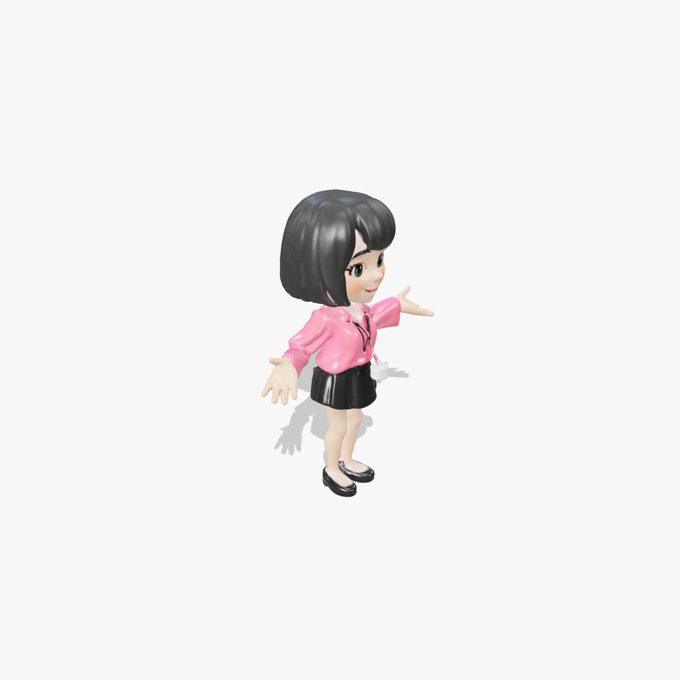 Animated Cartoon Character with Pink Blouse Rigged and Animated