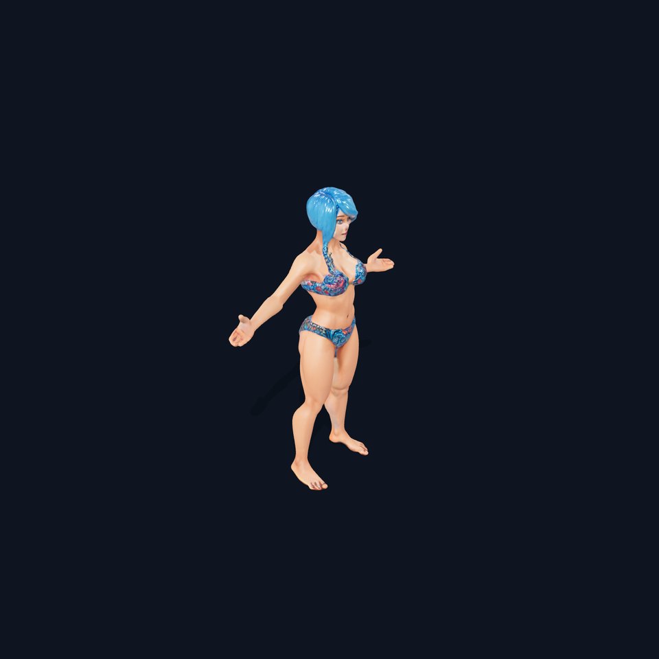 Bluehaired Bikini Character Rigged and Animated D Model