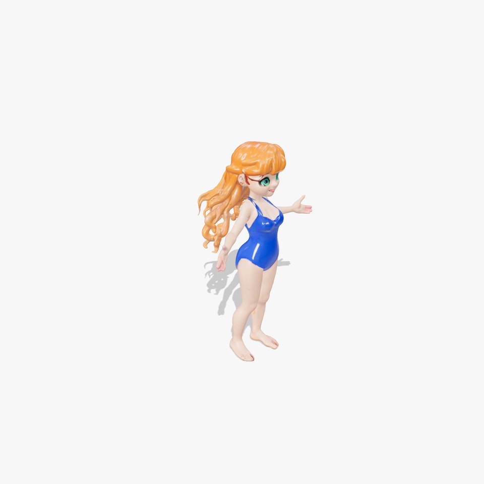 Animated Redhead Swimsuit Girl Rigged and Animated D Model