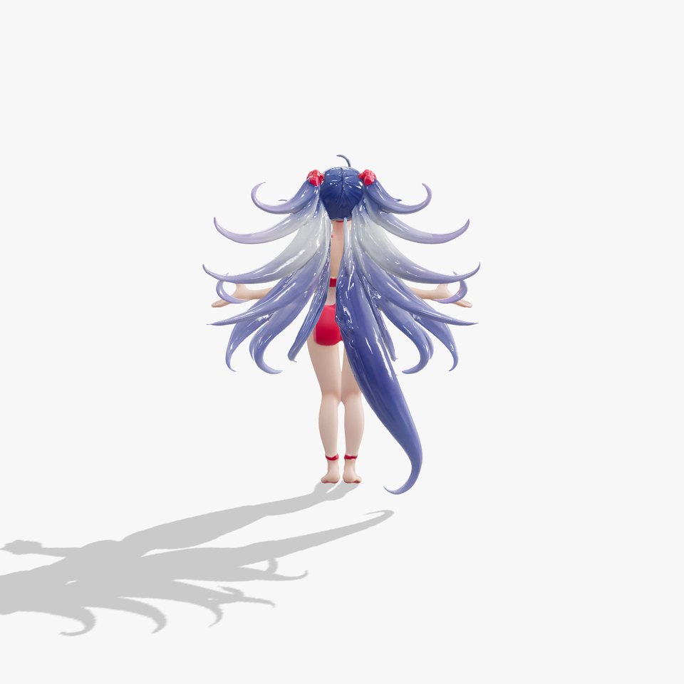 Anime Beach Girl in Red Bikini Rigged and Animated