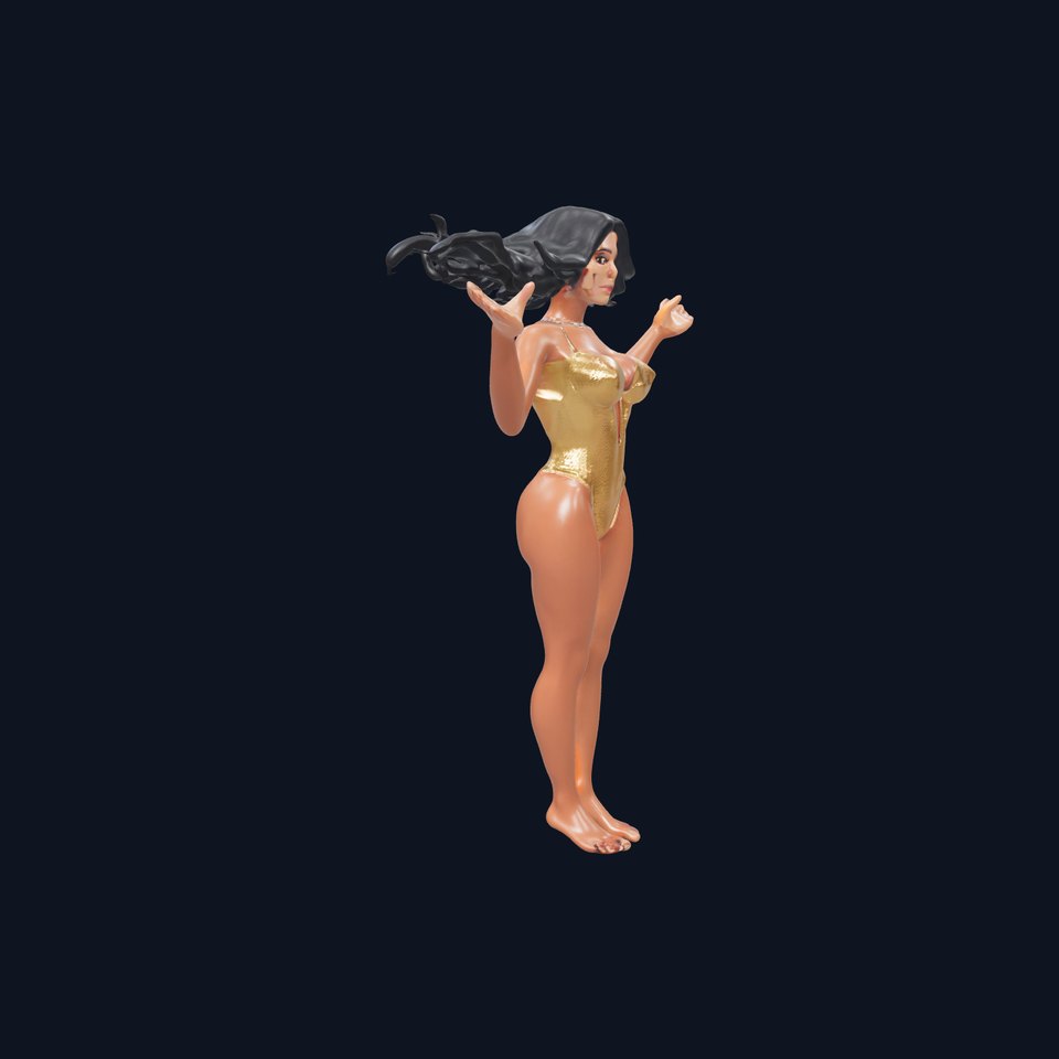 Elegant Gold Swimsuit Character Model  Rigged and Animated