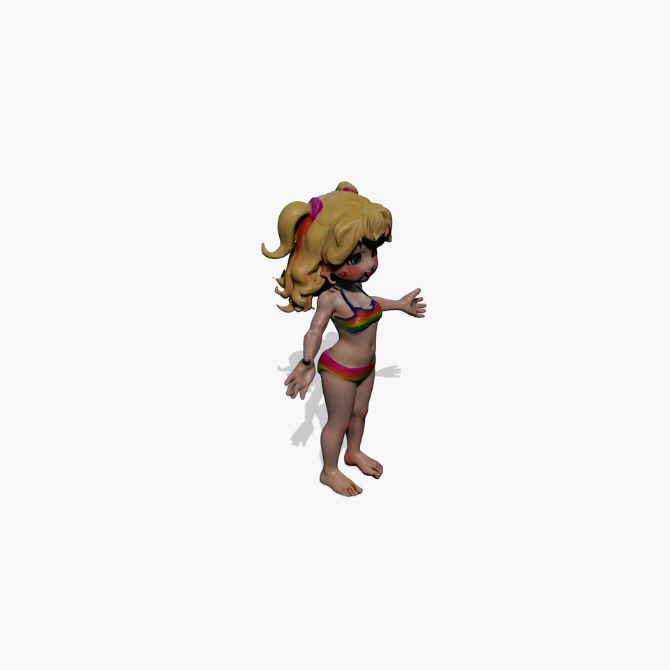 Rainbow Swimsuit Girl Rigged and Animated D Character Model
