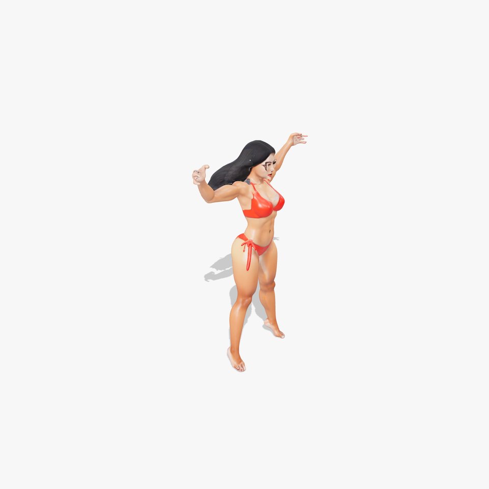 Dynamic Female Character in Red Bikini Rigged and Animated