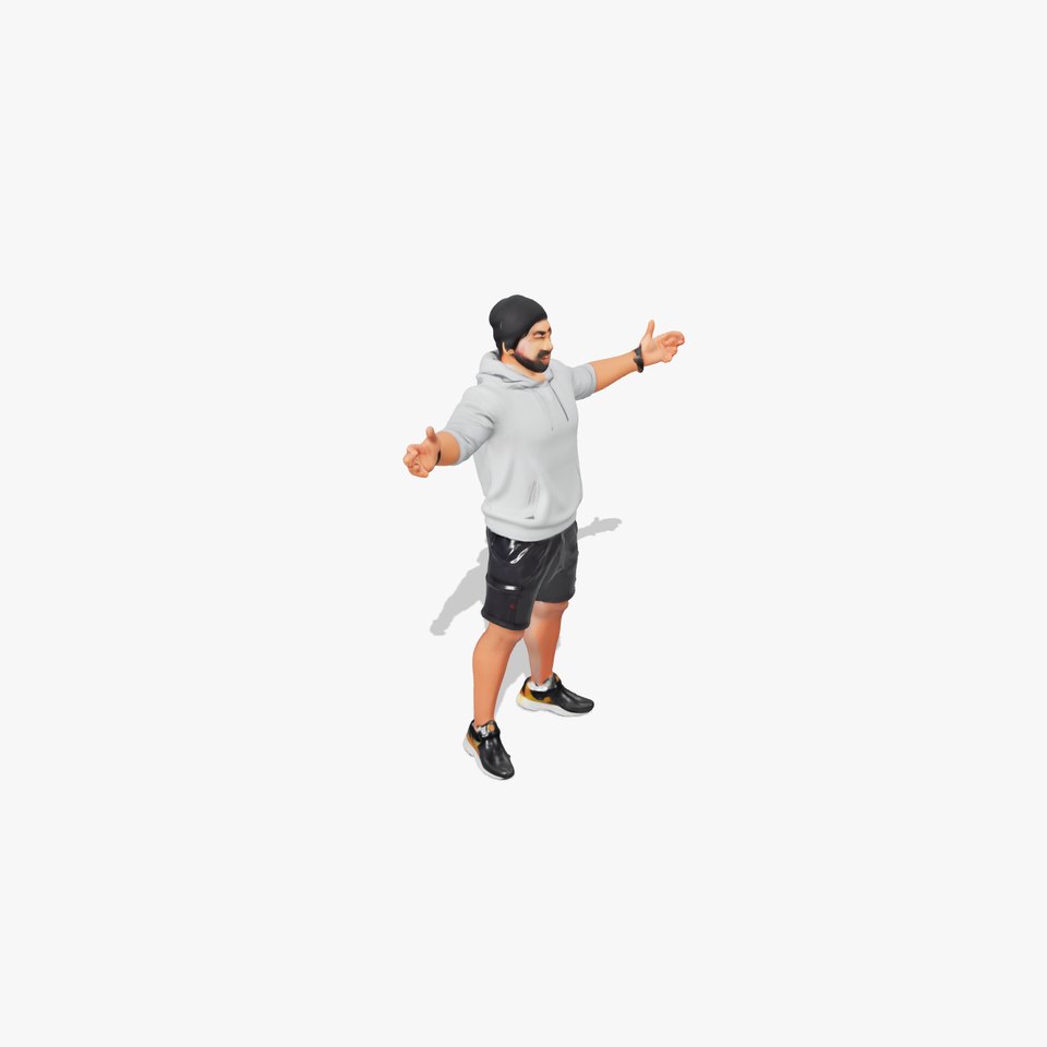 Casual Male Character Model with Hoodie  Shorts  Rigged and Animated