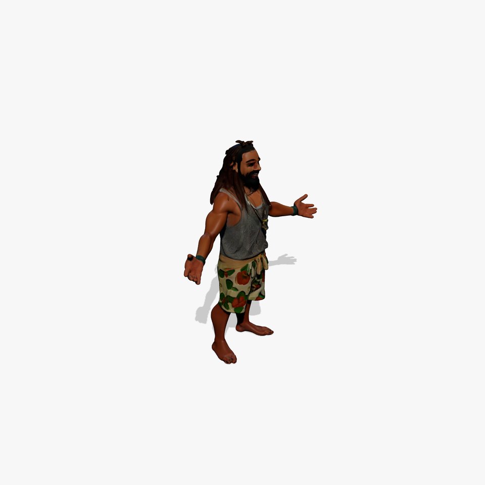 Casual Beach Guy D Character Model  Rigged and Animated