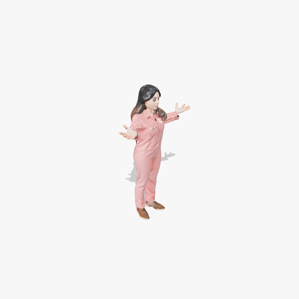 D Female Character with Pink Outfit Rigged and Animated