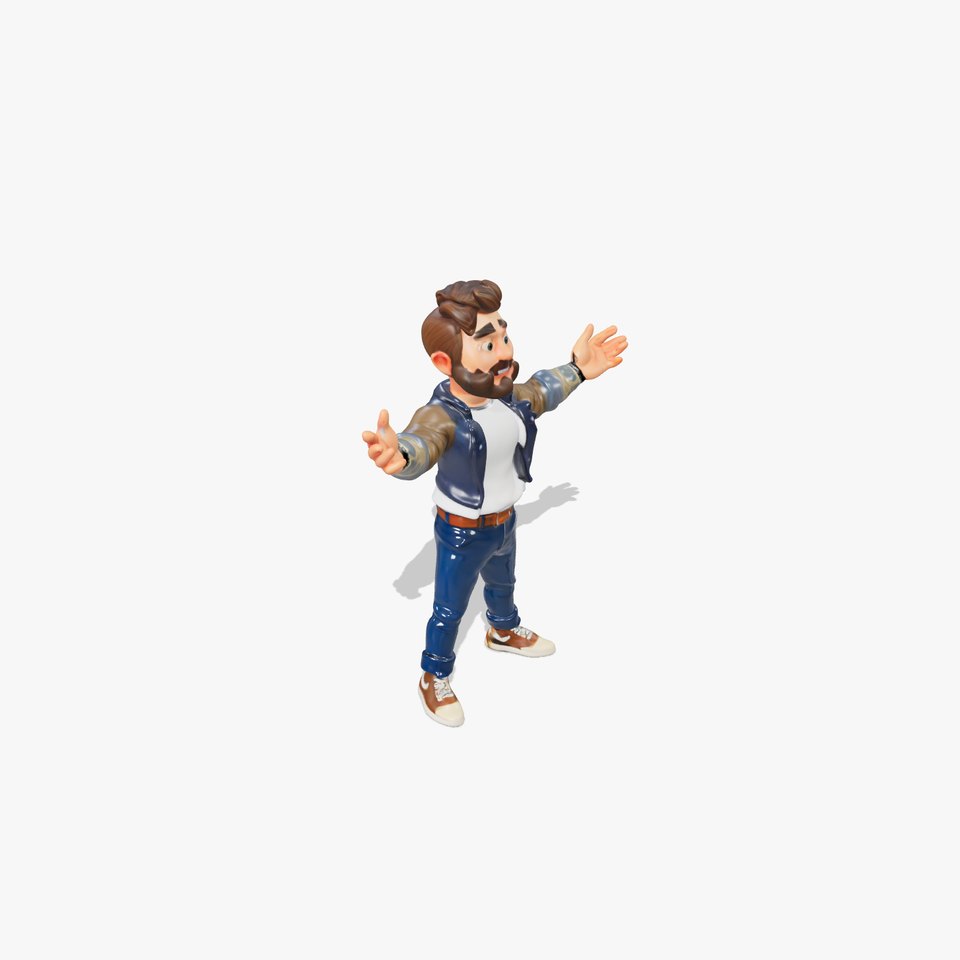 Stylish Bearded Character with Denim Jacket Rigged and Animated