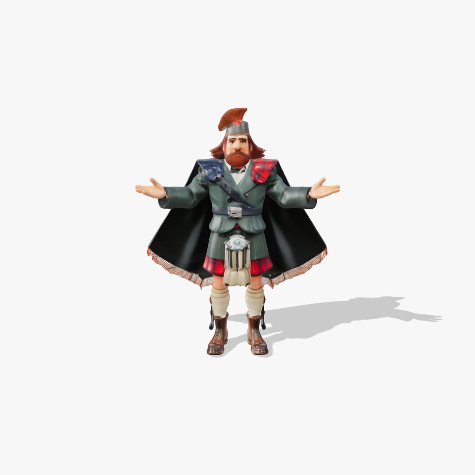 Highlander Character Model in Traditional Attire  Rigged and Animated