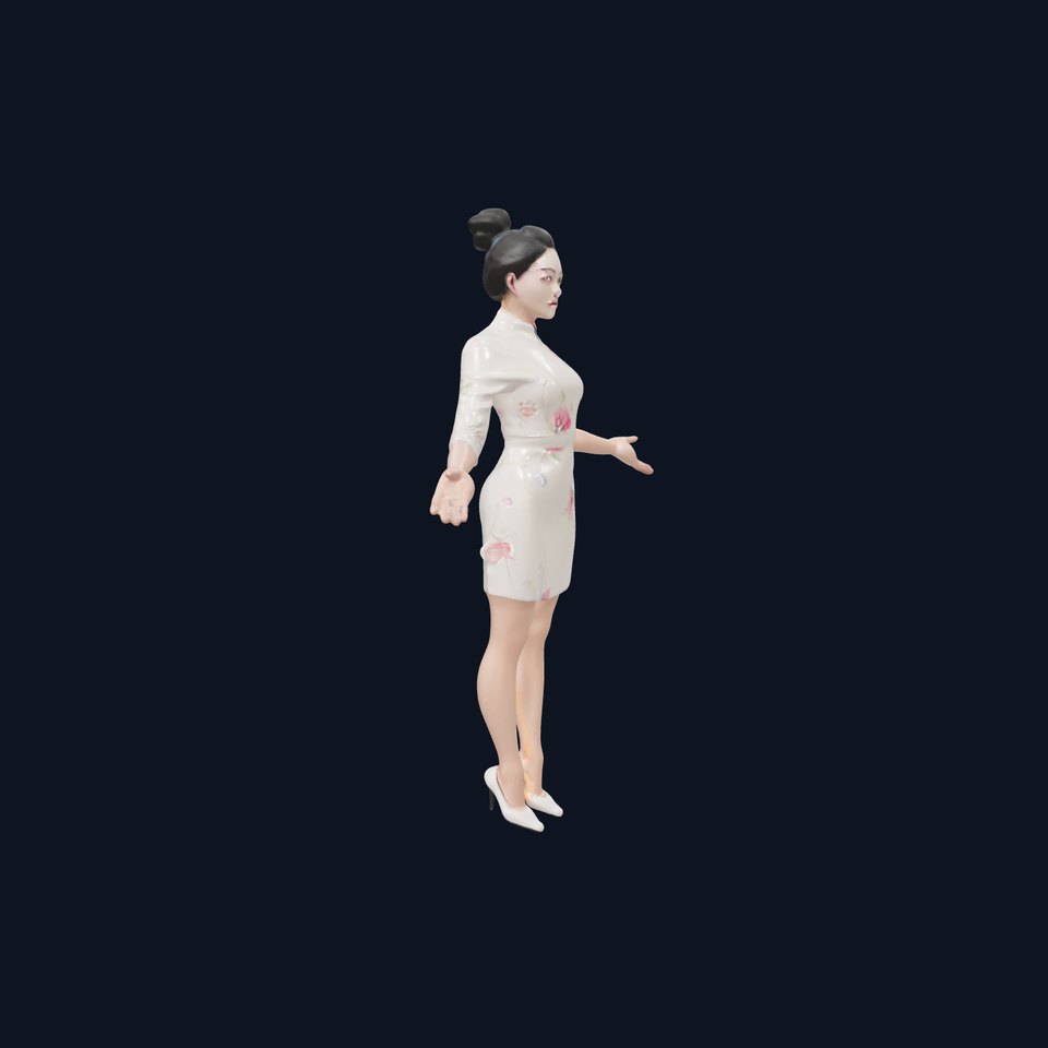 Elegant Female D Character Rigged and Animated Floral Dress