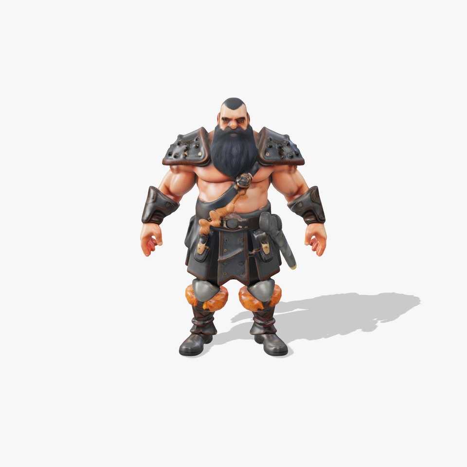 Bearded Barbarian Warrior Rigged and Animated D Character Model