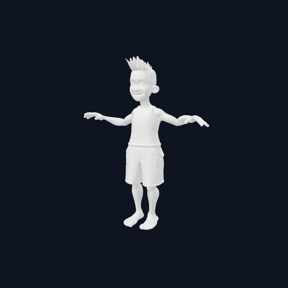 Animated Youth Character Model with Plaid Shorts  Fully Rigged and Animated