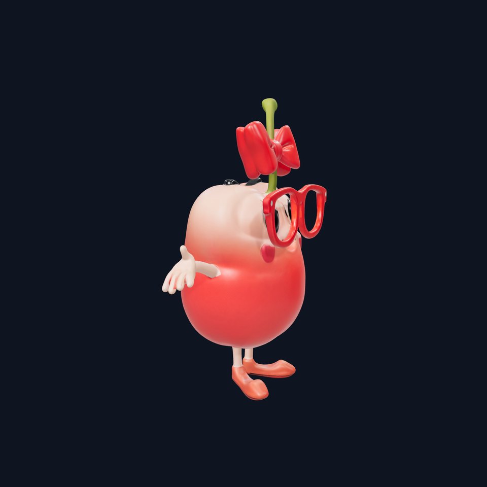 Cherry Character Model with Bow and Glasses  Rigged and Animated