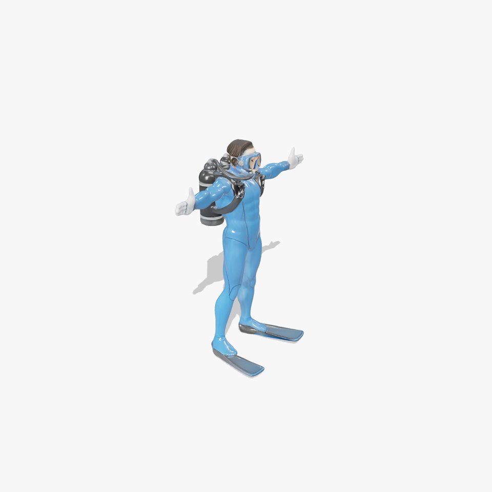 Rigged and Animated Scuba Diver Character Model in Blue Suit