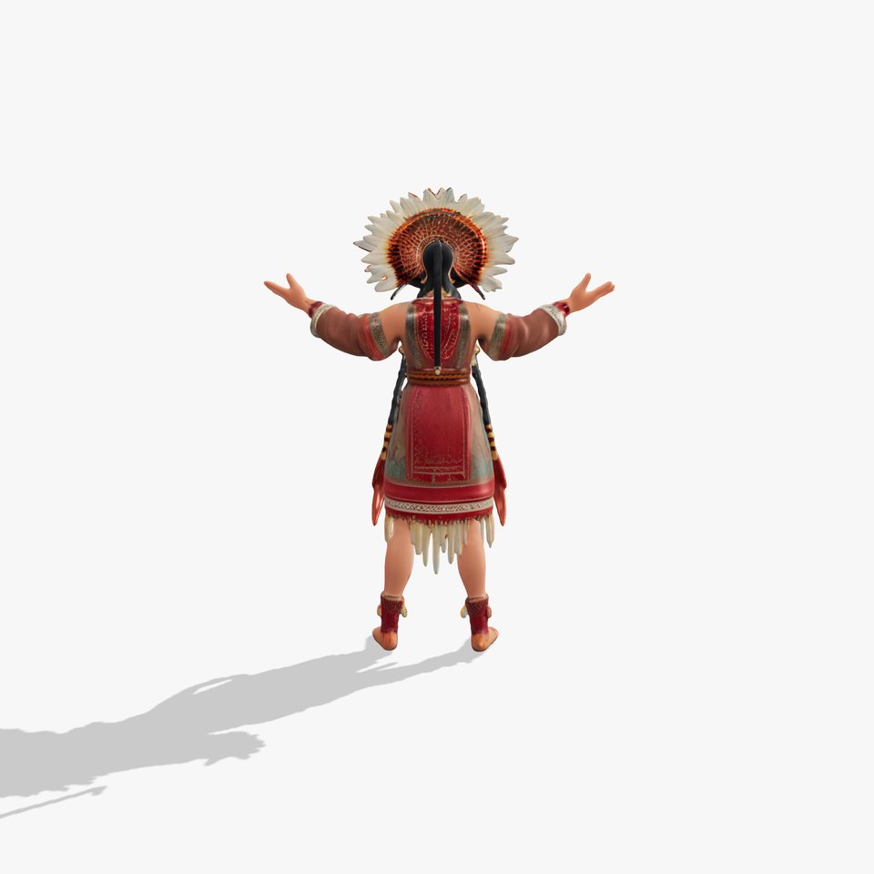 Sun Warrior Rigged and Animated Character Model with Tribal Attire