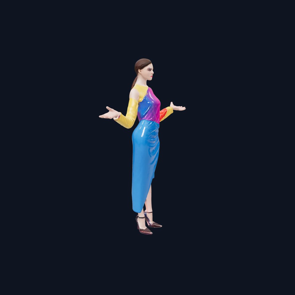 Vibrant Dress Female Character Model  Rigged and Animated