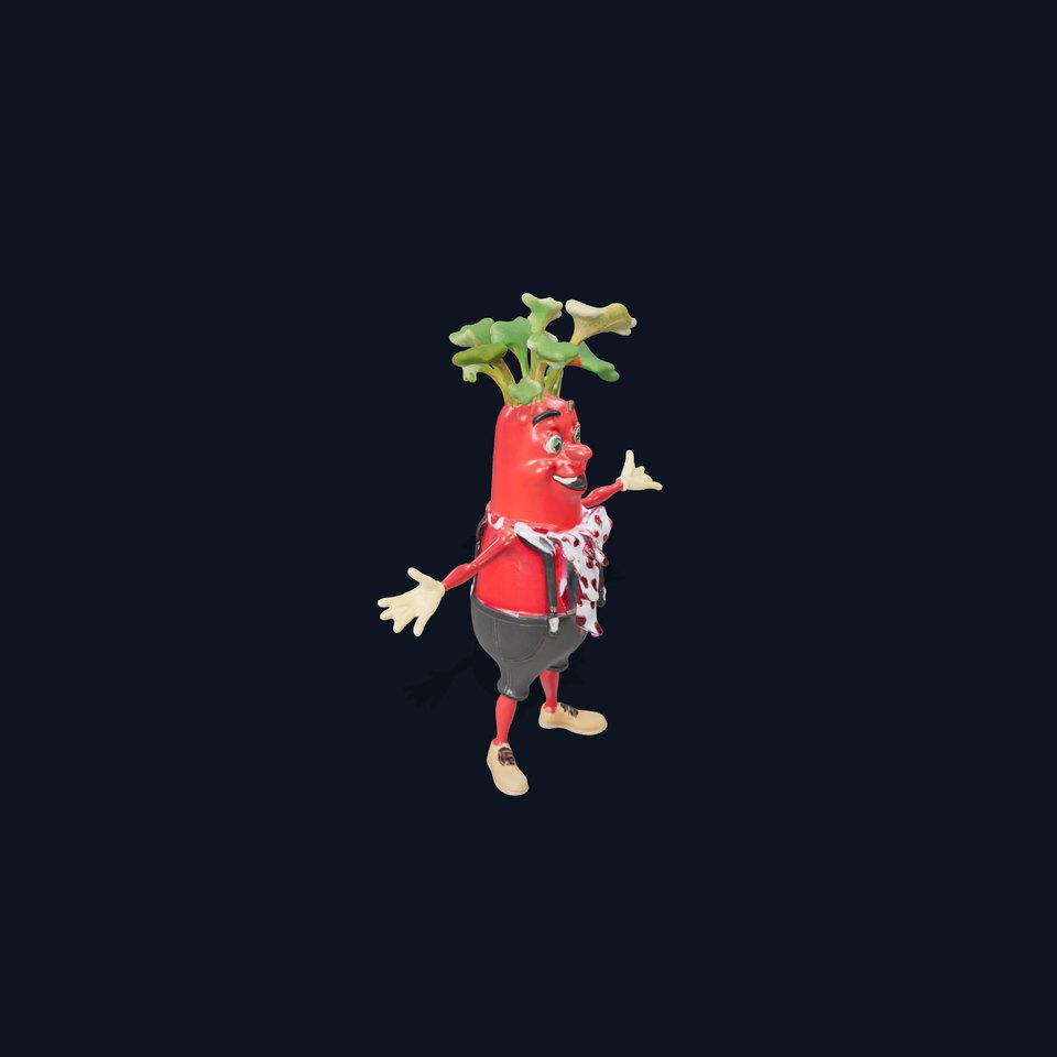 Cheerful Radish Character Model Rigged and Animated