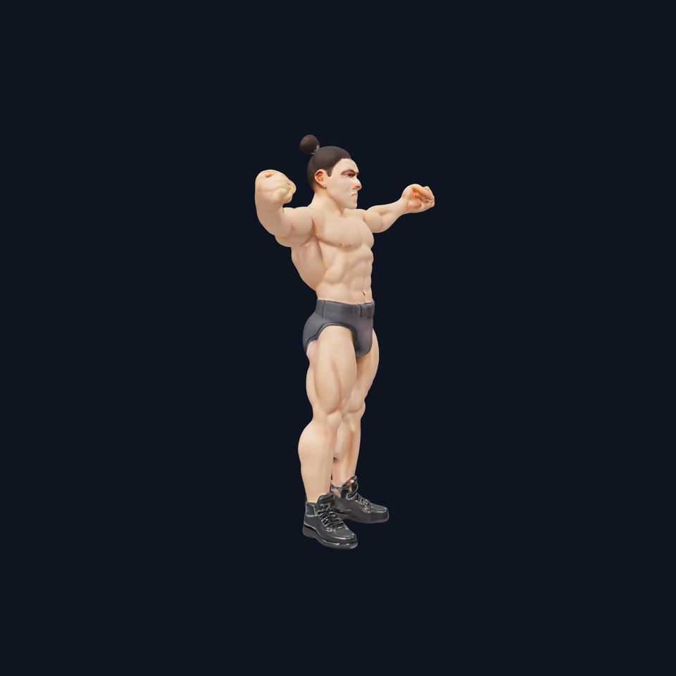 Muscular Male with Bun Rigged and Animated D Character Model