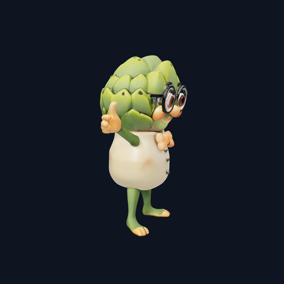 Artichoke Character Rigged and Animated with Glasses and Bowtie