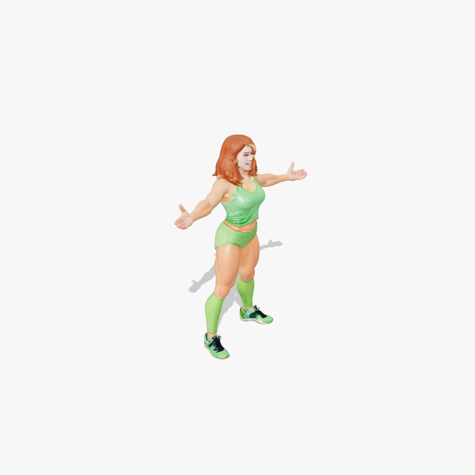 Green Athlete Woman Rigged and Animated D Character Model
