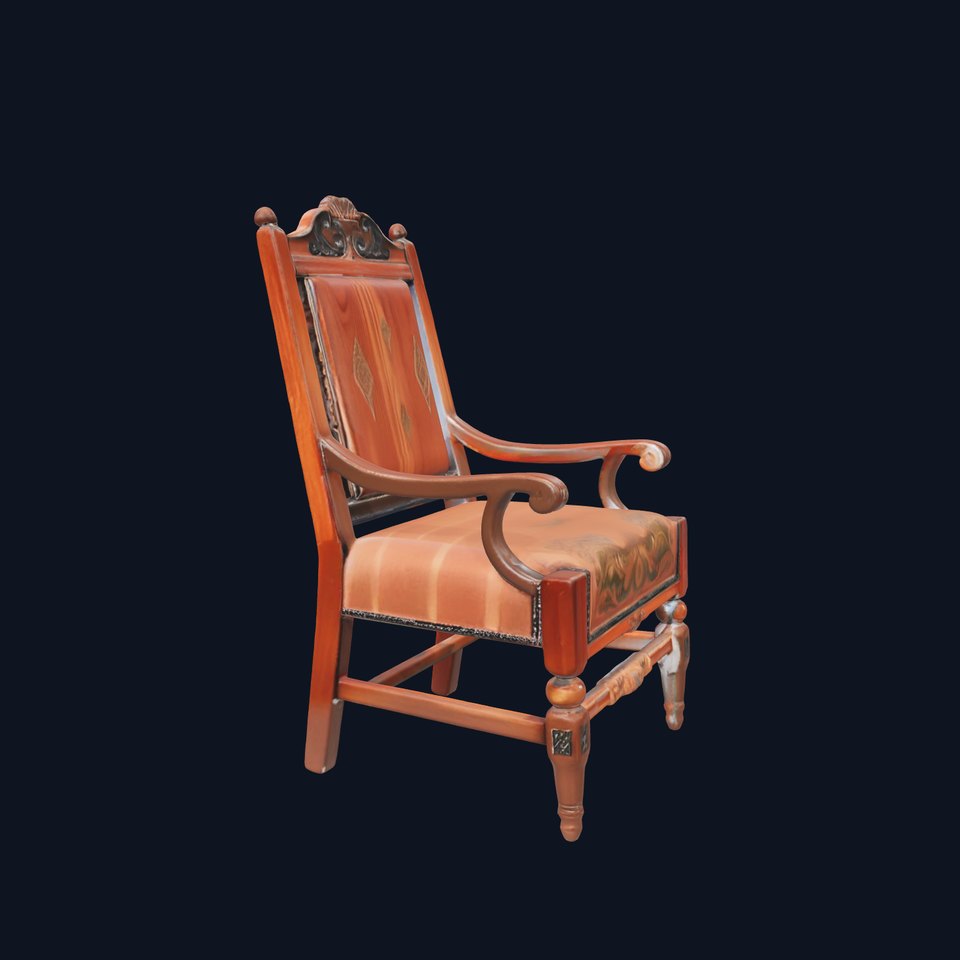 Ornate Wooden Armchair Model Pack with Decorative Carvings