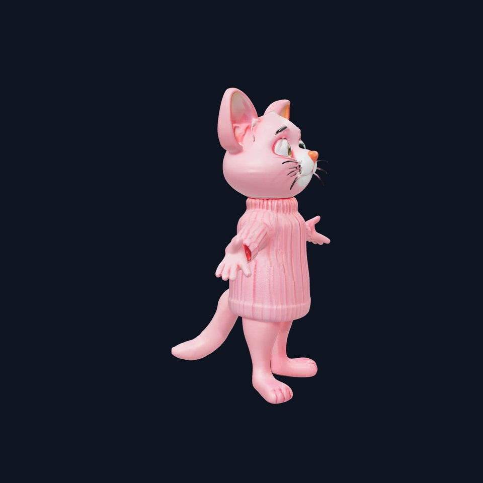 Adorable Pink Cat Character Rigged and Animated in Sweater