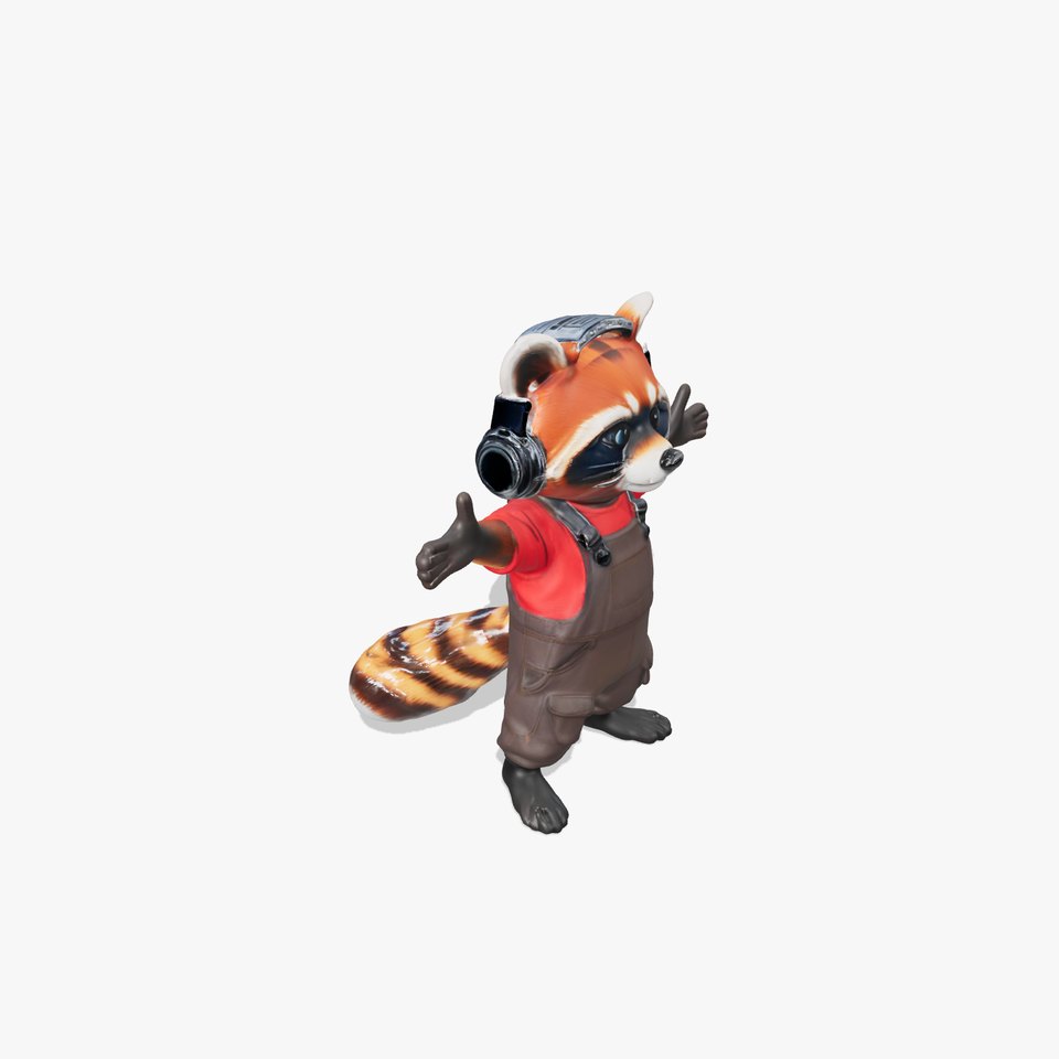Animated Raccoon Character with Headphones Rigged and Animated