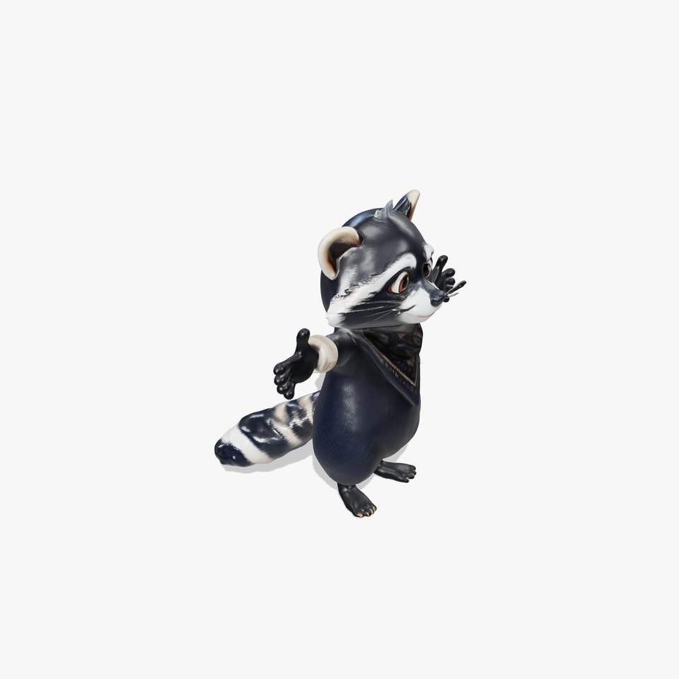 Charming Rigged and Animated Raccoon Character Model with Accessories
