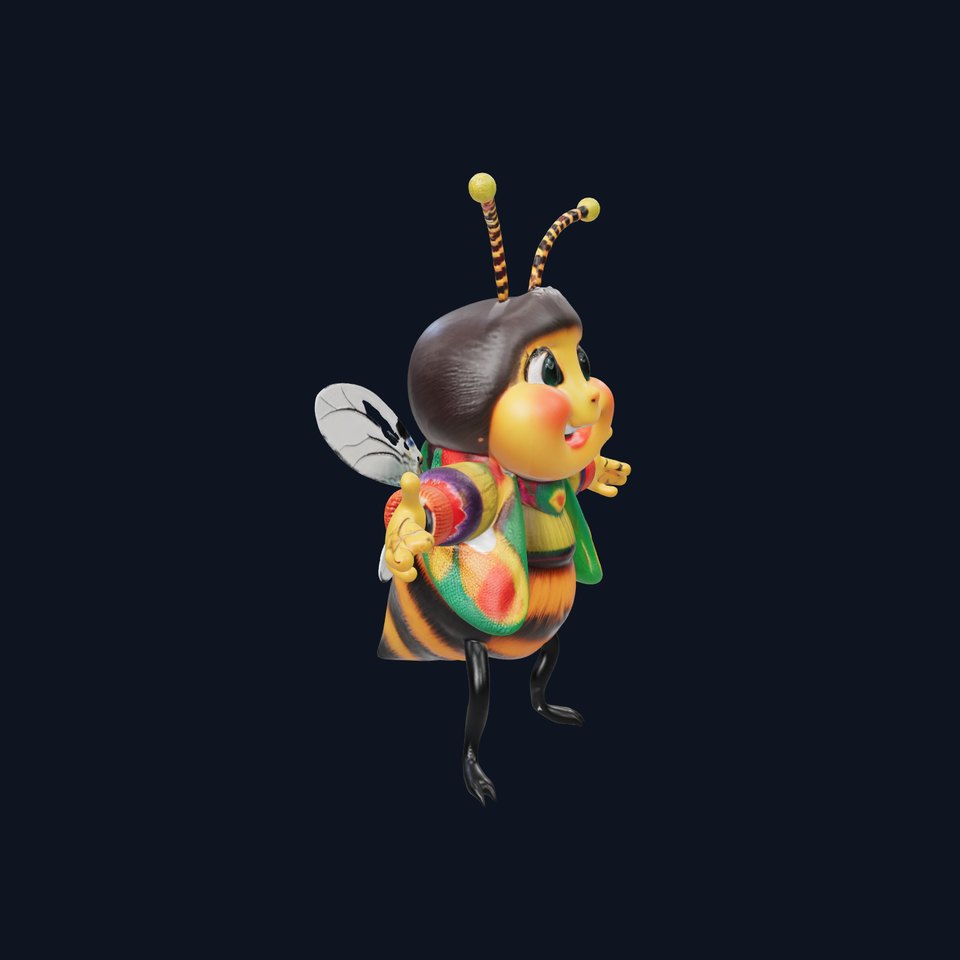 Colorful Bee Character Rigged and Animated Model