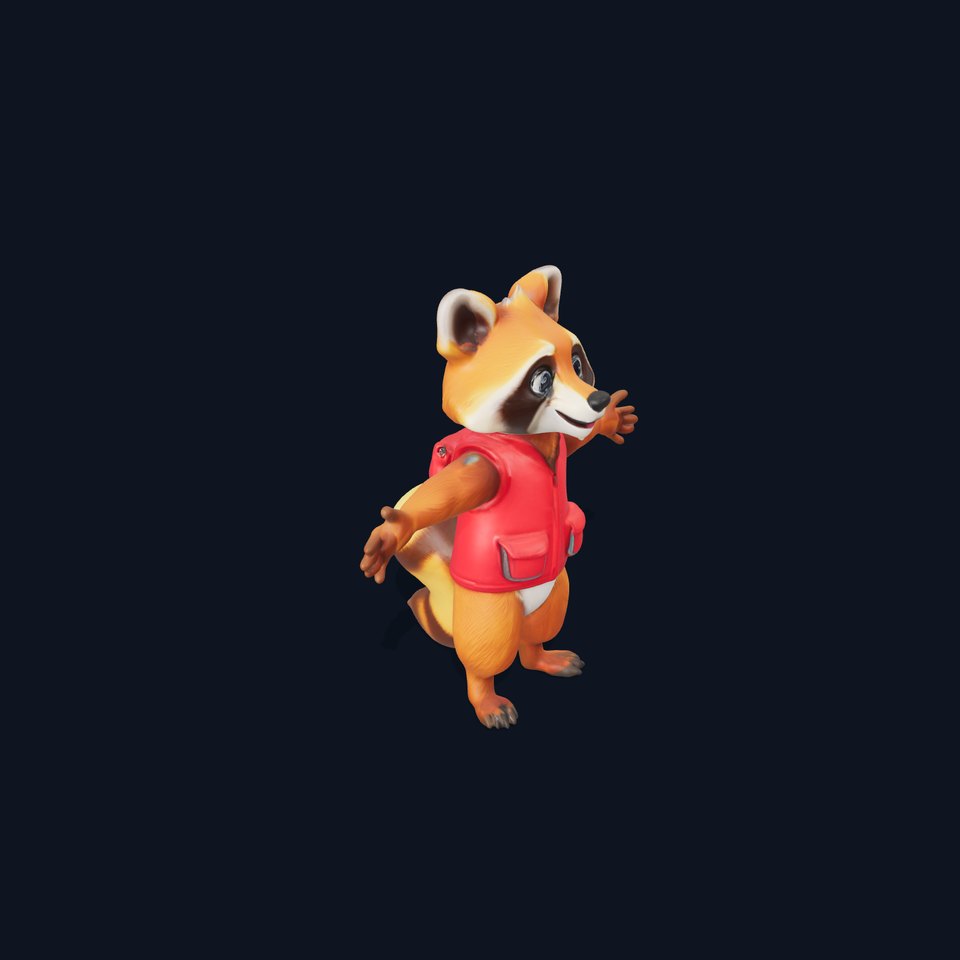 Cartoon Raccoon Character Rigged and Animated with Vest