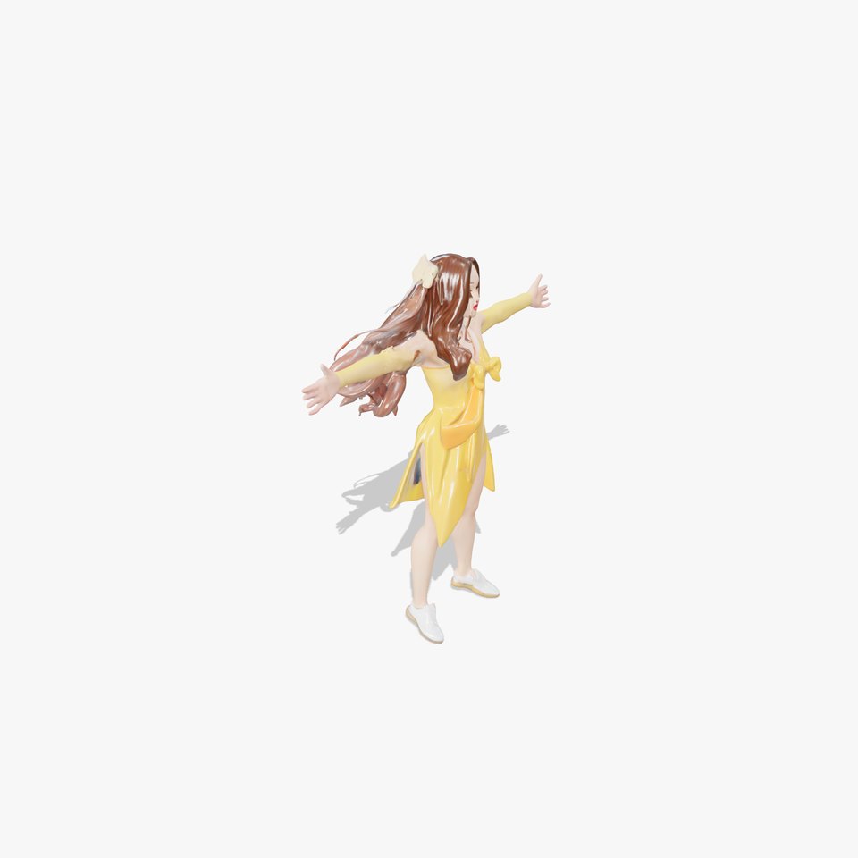 Stylized Female Character in Yellow Dress Model Pack
