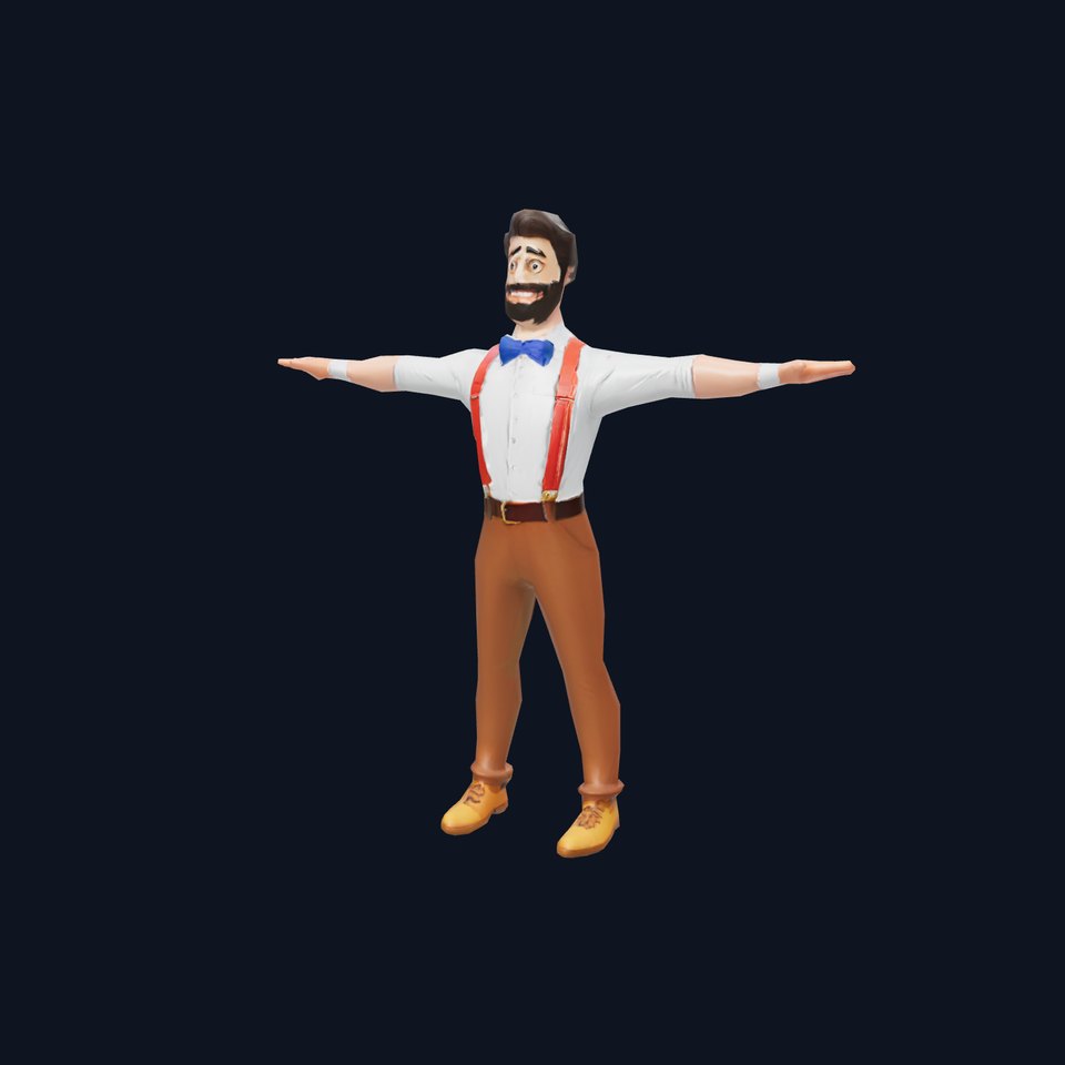 Cheerful Character with Suspenders Model Pack