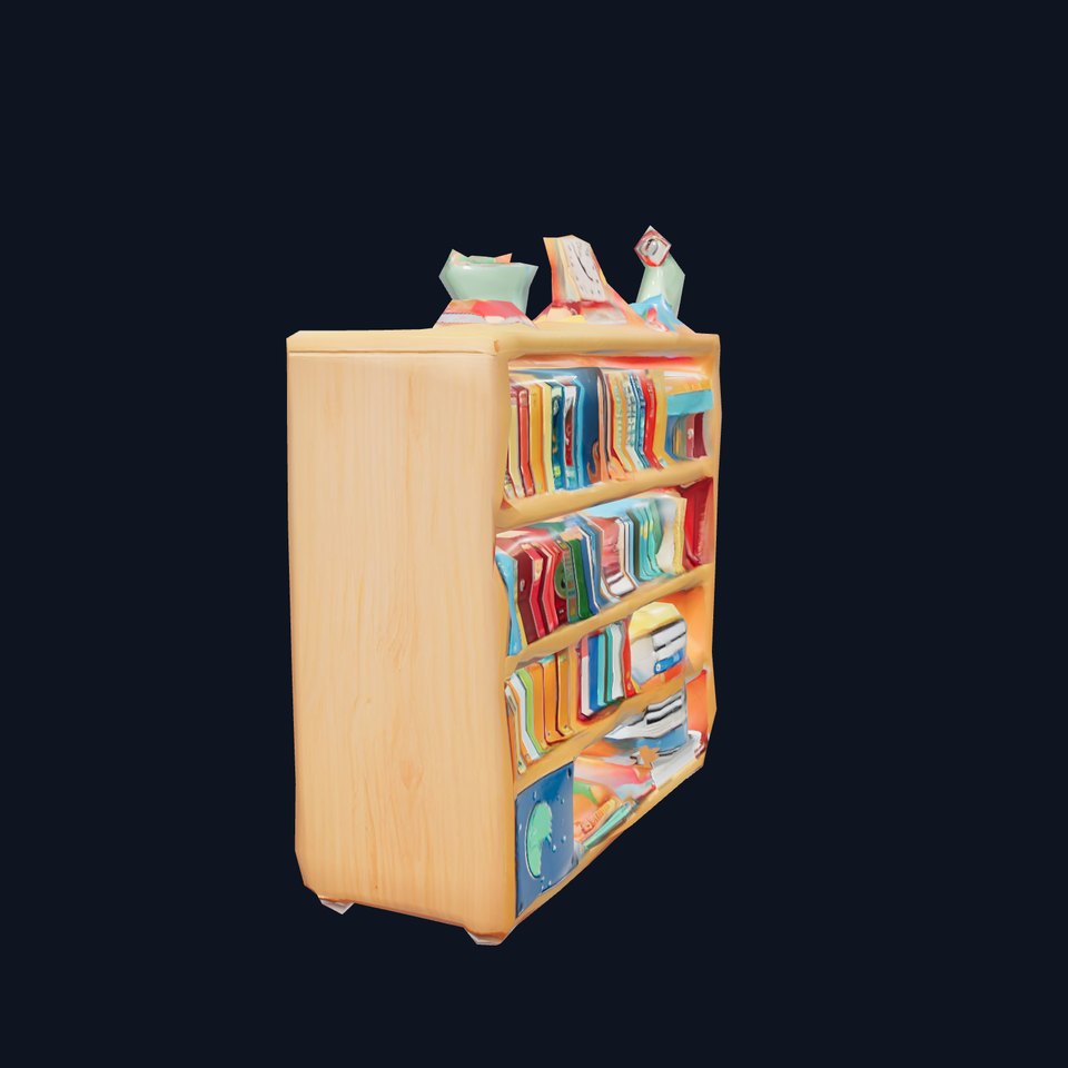 Colorful Wooden Bookshelf Model Pack with Accessories
