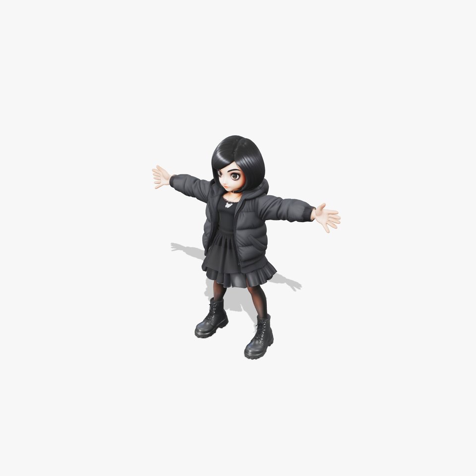 Edgy Young Girl in Black Puffer Jacket